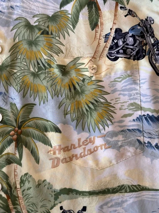 Harley-Davidson x Tori Richard 100% Silk Hawaiian Shirt XL Tropical Motorcycle - Picture 9 of 10